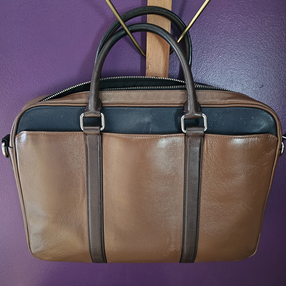 Vintage Coach Leather Slim Briefcase Laptop Messenger Bag - Brown Stripe - Picture 3 of 15